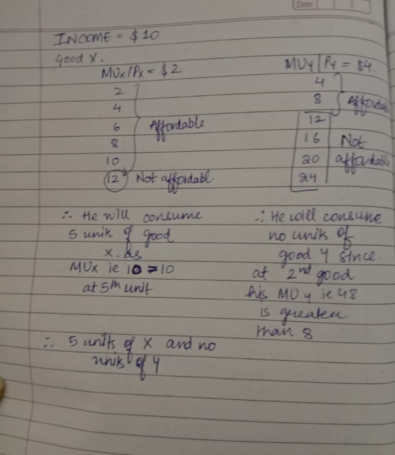 Date INCOME = $ 10 Good x. MUKIPk=$2 MUY P=$4 2 4 12 Waudable 16 Not ao atatal Not affondabl (12 He oill conu une He will con