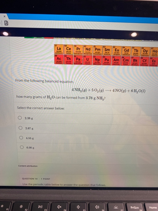 From the following balanced equation, 4NH,(9) +50,(9) — 4NO(g) + 6H2O(1) how many grams of HO can be formed from 3.78 g NH? S