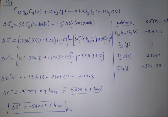 substance OG °(KJ/mey 94, (x) + 120,43) ► 1200, (9)+ 114,0) AG= {AG (Po ducts) - Esej (upact onts) G. Had 99, (1) 1544.3 $C =