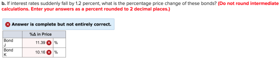 b. If interest rates suddenly fall by 1.2 percent, what is the percentage price change of these bonds? (Do not round intermed
