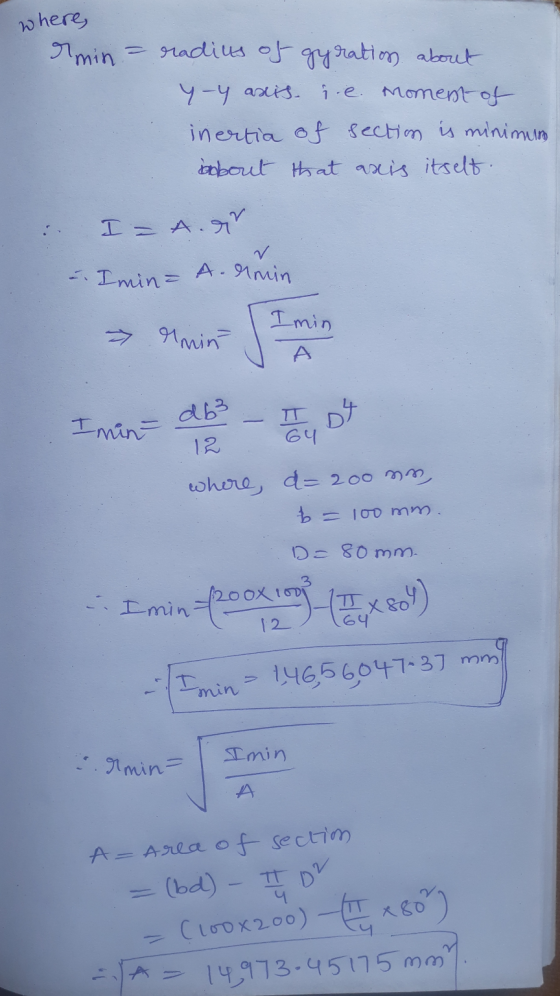 where, rmin = radius of gyration about Y y asis. i.e. Moment of inertia of section is minimum about that axis itselt. I= Arr