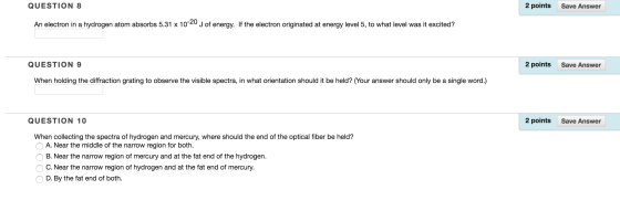 An electron in a hydrogen atom absorbs 5.31 times