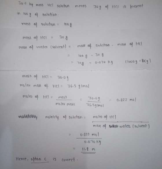 30%. by mass Hol solution means 30g of Hol is present in 100 g of solution. solution - mass a 100g mass of Hol mass of HCl =