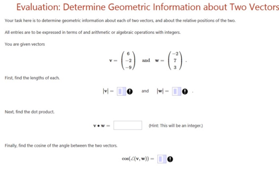Evaluation: Determine Geometric Information about Two Vectors Your task here is to determine geometric information about each