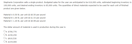 Stephanie Corporation sells a single product. Budgeted sales for the year are anticipated to be 616,000 units, estimated begi