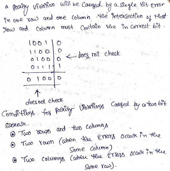 a How and Column must contain the incorrect bit. pascity violation will be caused by a single bit erron in one row and one co