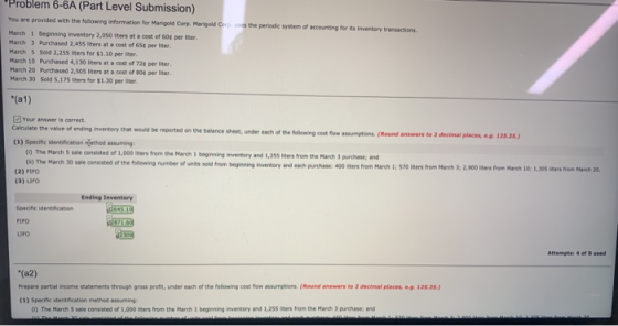Problem 6-6A (Part Level Submission) You are provided with the following information for Marigold Corp. Marigold Corp uses th