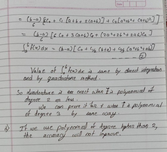 Date 6 (6-a) [olo + c [a + 6 + 2(a+b)] + Ca[a2+6+ catw?]] (b-a2 [6 Co + 3 ca+676 + (2a2+262+206)Ce I So f(x) doc (6-a) [ Co +