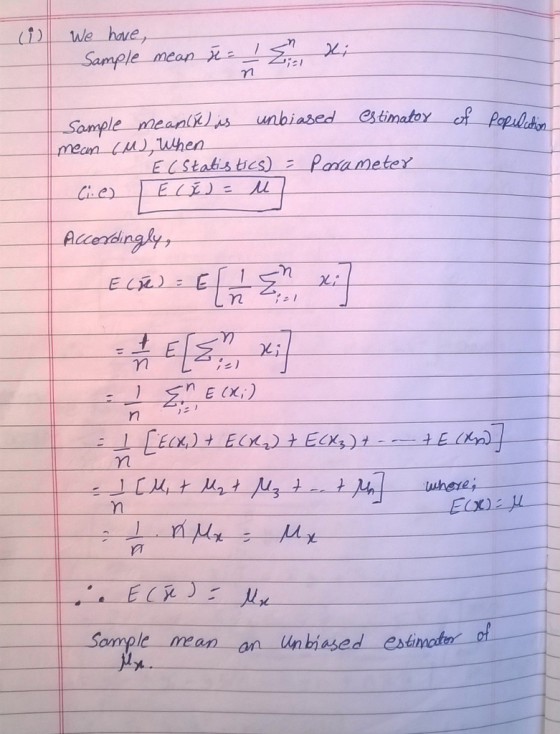 le 7m Sample-mean(K) as unb ELStatistics): parameter Accordingly, 21 uhere, Somple me an-on-Ummased estincten.-01.