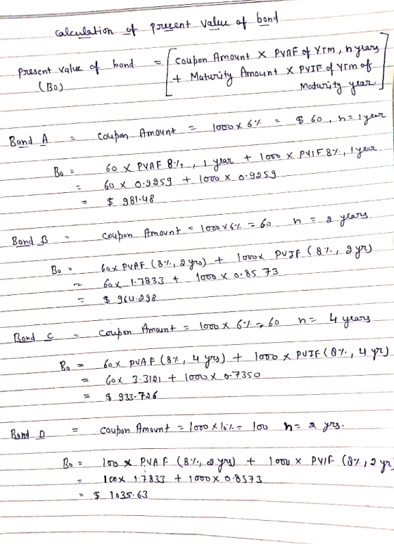 Calculation_st Pent Valuu af bond Coupon Amount X_PyAFof ¥tm, hylary Present value of CB0) J Maturity Amaunt x pyIE yrmof _Me