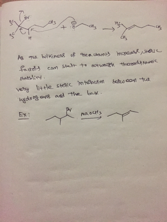 43 o CH. As the bulkiness of teactants increase, storic factors can start to outweigh thosodynamic statblity. very little ste