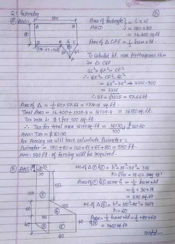 180 1 B E G C C 6565 2 (180-60=120) Q: Geoneton ANS:, * Area of Rectangle} – Lx w TA ABCD 3 - BOX80 80 = 14,400 sq ft Avea of
