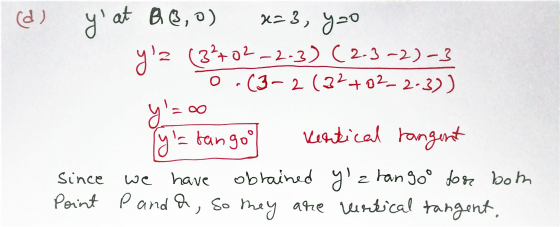 (d) x=3, yzo y at Q 8,0) ya (3²+02-2-3) (2-3-2)-3 0.03-2 (32+02-2-3)) ya (ya tango Vertical rangent obtained yz tangoo fo