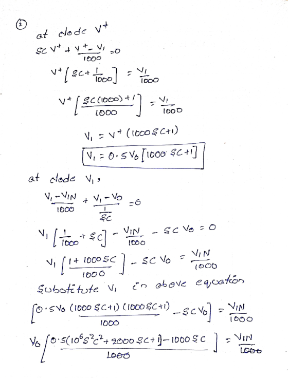 at dode vt Şc vt + vt-vizo v* [$ct toco] - va (se C00+] - Vi = vt (1000 $C+1) (Vi = 0.5 Vo [1000 $C+1]] at clode vis vlico sc