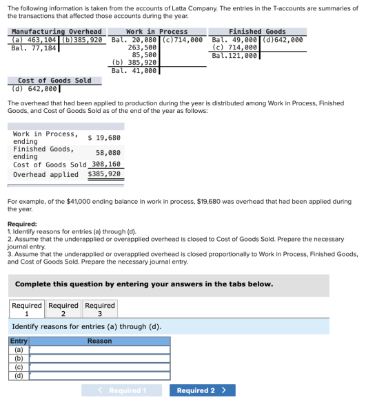 The following information is taken from the accounts of Latta Company. The entries in the T-accounts are summaries of the tra