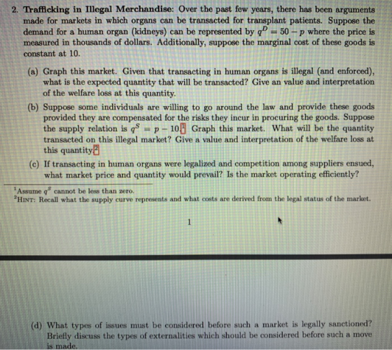 2. Trafficking in Illegal Merchandise: Over the past few years, there has been arguments made for markets in which organs can