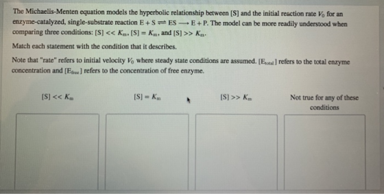 The Michaelis-Menten equation models the hyperbolic relationship between (S) and the initial reaction rate V, for an enzyme-c