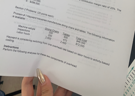 d. $288,000. 100,000 Contribution margin ratio of 20%. The boom Section 2 Problems: (20 points each): GODE OS Problem # 1 Hay