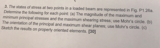 3. The states of stress at two points in a loaded beam are represented in Fig. P1.26a. Determine the following for each point