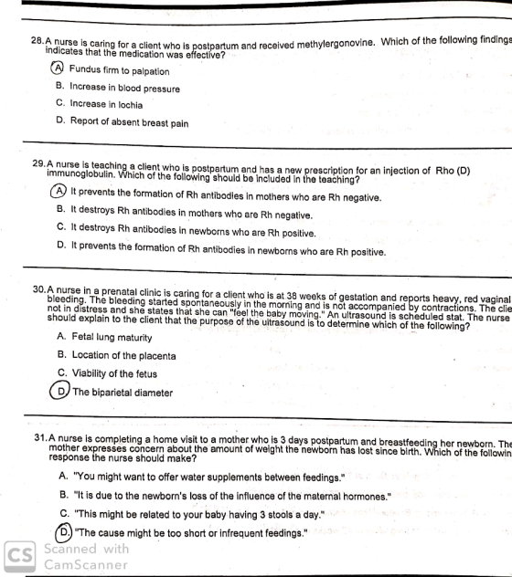g for a client who is postpartum and received methylergonovine. Which of the following findings 28. A nurse is caring for a c