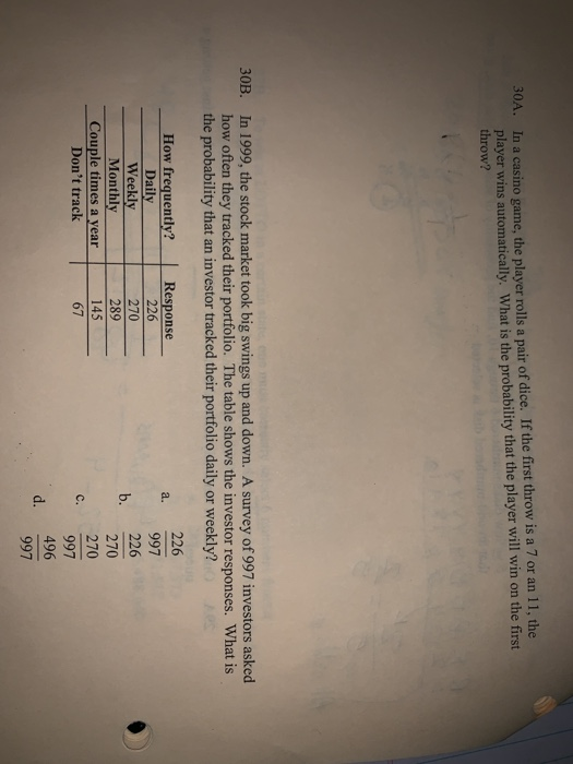 In a casino game, the player rolls a pair of dice. If the first throw is a 7 or an 11, the player wins automatically. What is