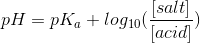 pH = pK_a + log_{10}(\frac{[salt]}{[acid]})