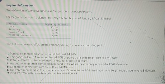 Required information The following information applies to the questions displayed below! The beginning account balances for T