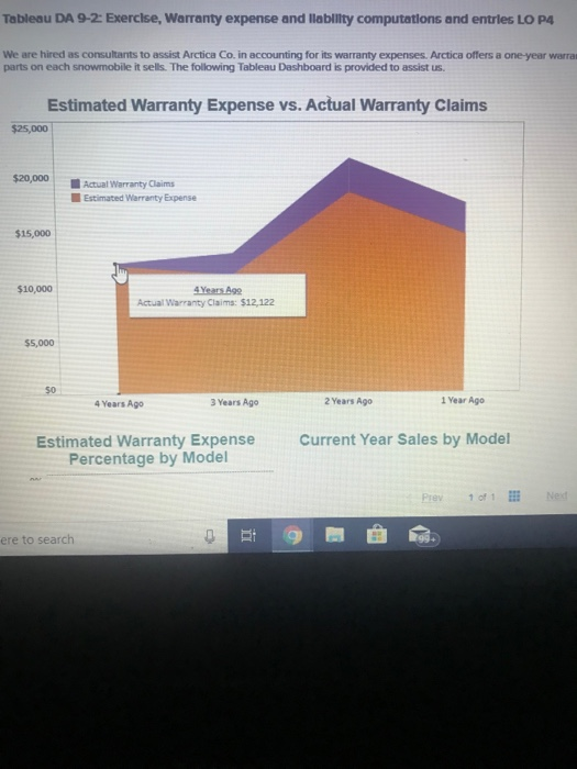 Tableau DA 9-2: Exercise, Warranty expense and llability computations and entries LO P4 We are hired as consultants to assist