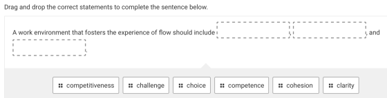 Drag and drop the correct statements to complete the sentence below. 1 A work environment that fosters the experience of flow