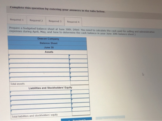 Complete this question by entering your answers in the tabs below. Required 1 Required 2 Required 3 Required 4 Prepare a budg
