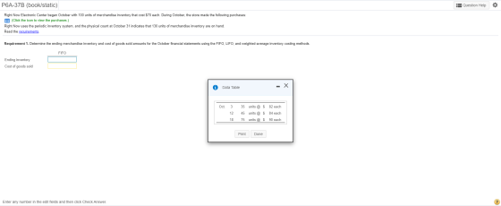 P6A-37B (book/static) Question Help Right Now Electronic Center began October with 100 units of merchandise inventory that co