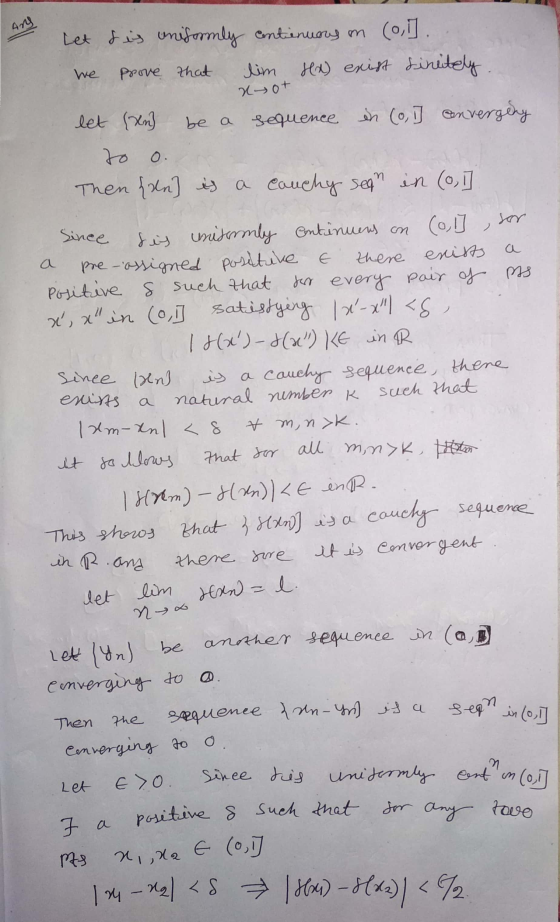 And Let dis uniformly continuous on (o]. we prove that lim 8x) exist dinitely Xot let (xu be a sequence en Co, i convergery t