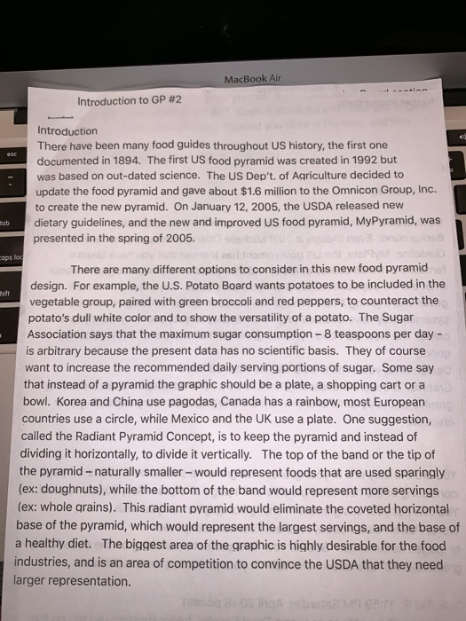 cBook Air ntroduction to GP #2 Introduction There have been many food guides throughout US history, the first one documented