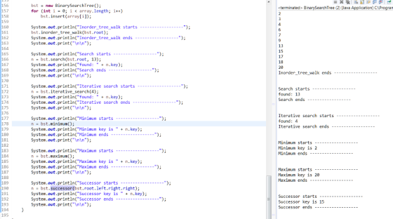 156 157 158 159 160 161 bst new BinarySearchTree ( ) ; for (int i 0; i < array.length; i+) bst.insert(array [i]) <terminated>