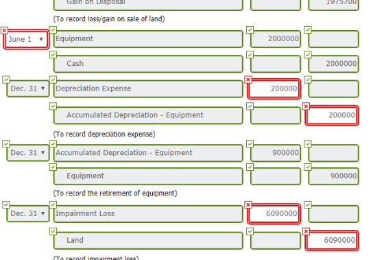Galh oh Disposal 1975/00 (To record loss/gain on sale of land) Equipment * 2000000 Ī Cash 2000000 Dec. 31 Depreciation Expens
