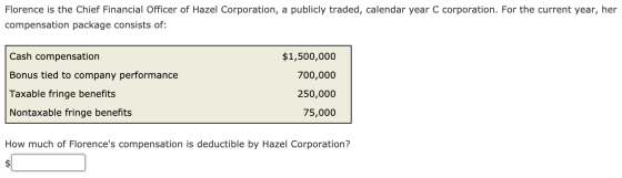 Florence is the Chief Financial Officer of Hazel Corporation, a publicly traded, calendar year C corporation. For the current