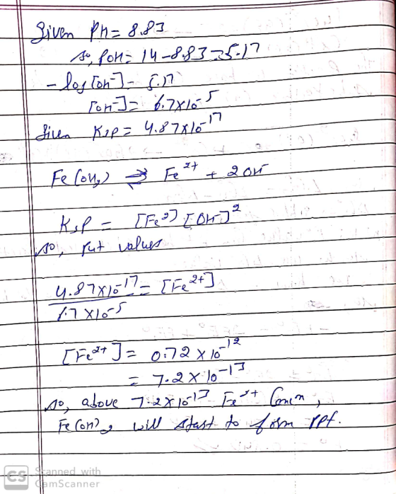 Siven Ph=8.83 so pon 14-8.83 25.17 - log ton] - 5.7 Pon] 6.78165 Sien Kip=4.878107 | Felony Fe ²+ + 2017 Kup - [F] [BH] ² so