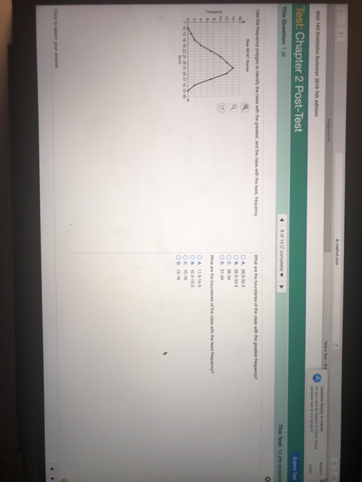 2018 The Test: Chapter 2 Post-Test This Question 1 This Test 14 pts post What are the boundaries of the class winegret y A05