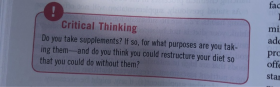 fac elggue advog ! Critical Thinking mi ad pro off sta Do you take supplements? If so, for what purposes are you tak- ing the