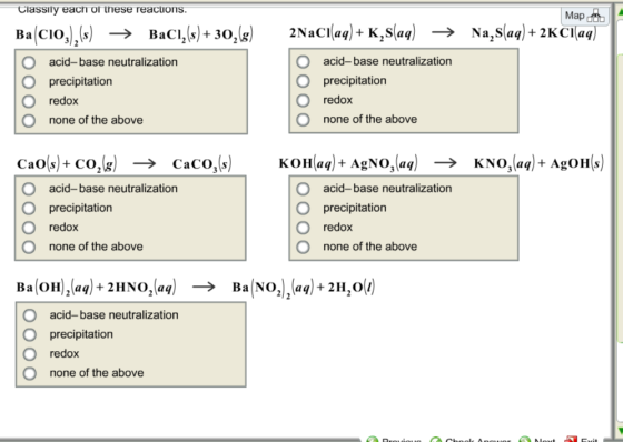 Classify each of these reaction. Ba(ClO_3)_2(s) r