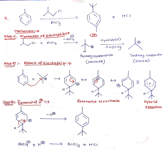 a home + HCl Mechanism:+ Step-I: Formation of Electrophile:? L a + AlCl3 - Aicly Hydridect) - shifting Primary Carbocation (U