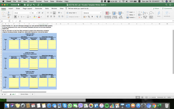 Tools Data Window 100% 22 A Sun Jan 19 22:44:51 Q E Excel File Edit ... AutoSave Home Insert Draw X Arial Poste B I U View In
