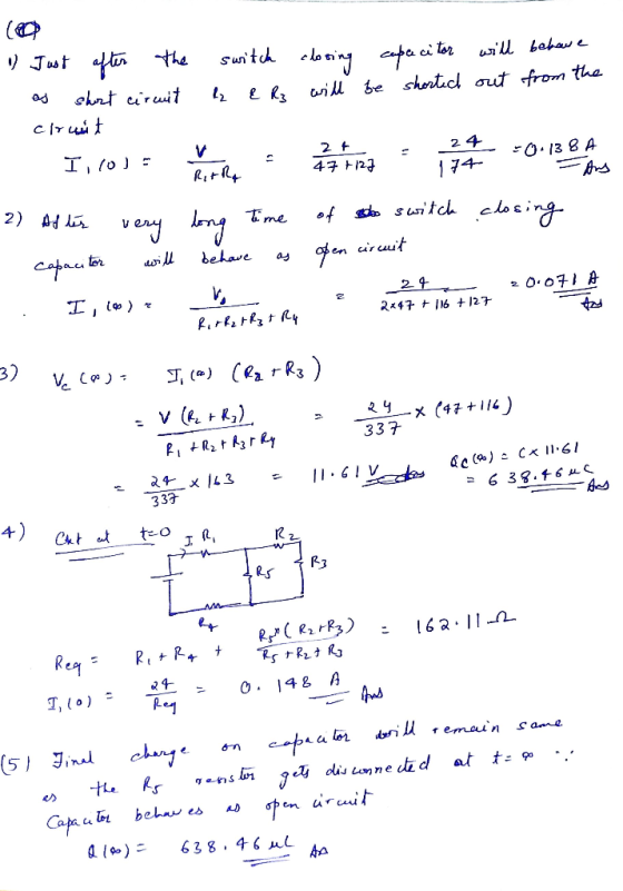 switch closing capacitor will behave 2 e Rs will be shortect out from the Just after the as short circuit chruit I 10) - 24