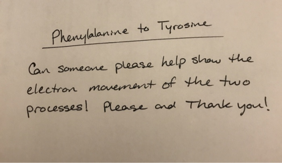 Phenylalanine to Tyrosine Can someone please help show the electron movement of the two processes! Please and thank you!