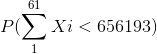 P(\sum_{1}^{61}Xi <656193)