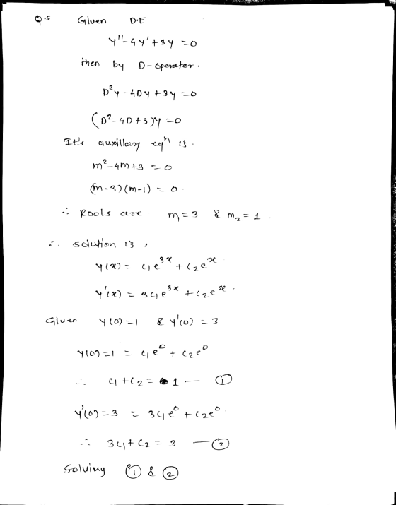 ♡os Gluen DE 4-44 +34 20 then by D- Opencetor p²y-4D4+3y=0 (0²_40 1D + 3)4 20 egn is. Its awsillen m²_4m +3 o M-3)(m-1) -0