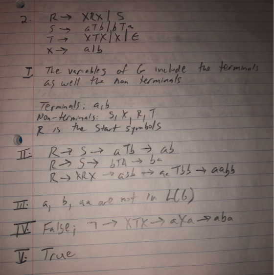 R > XRXIS sy aTb 1,6 Ta T → XTXXTE X alb I. The variables of G include the terminals as well the hon terminals. Terminals: a