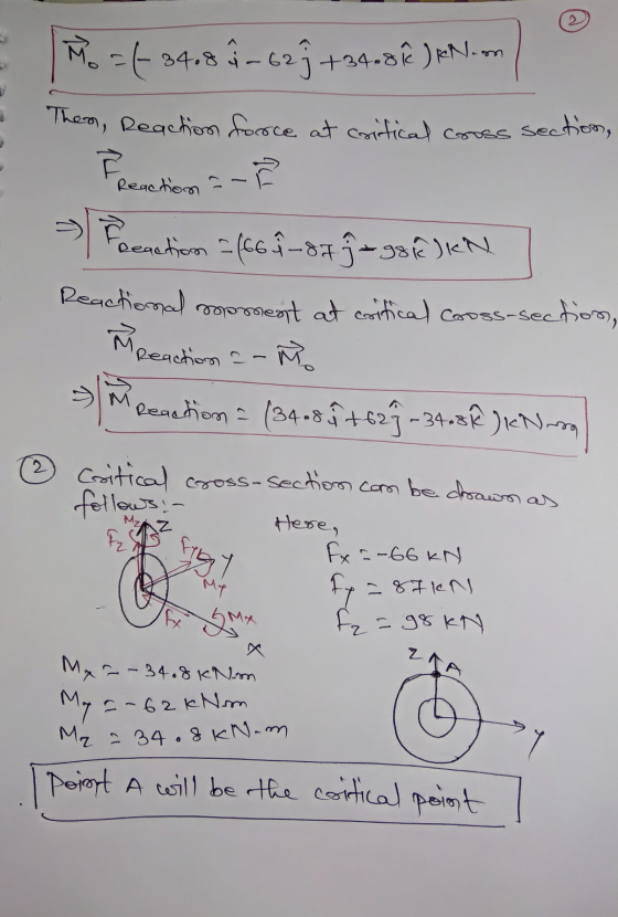 Ñ. =-34.8 Â-629+34.8 ) kN.com Them, Reaction force at critical coross section, Freaction - Freaction = (66î ~87 ] = 98E) KN |
