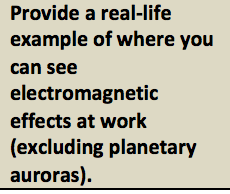 Provide a real-life example of where you can see electromagnetic effects at work (excluding planetary auroras).