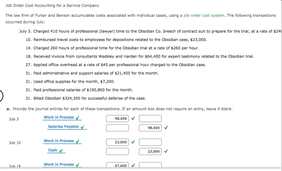 Job Order Cost Accounting for a Service Company The law firm of Furlan and Benson accumulates costs associated with individua